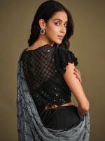 Elegant Black Crystal Silk Sequins Readymade Saree